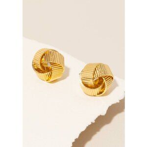 Gold Wide Metallic Knotted Ball Stud Earrings